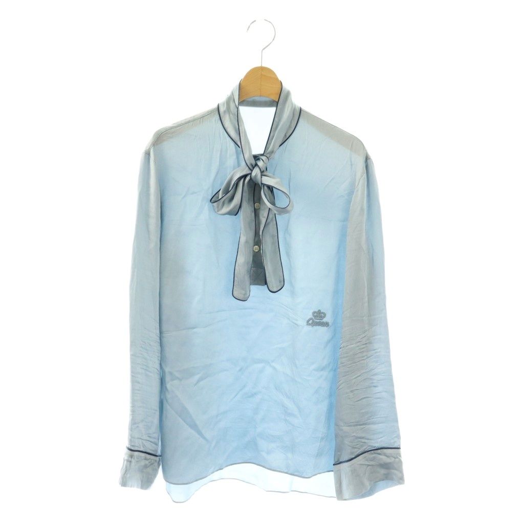 Dolce & Gabbana D&G Blouse Long Sleeve Pullover Bowtie Silk 42 Light Blue NR GY