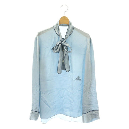 Dolce & Gabbana D&G Blouse Long Sleeve Pullover Bowtie Silk 42 Light Blue NR GY