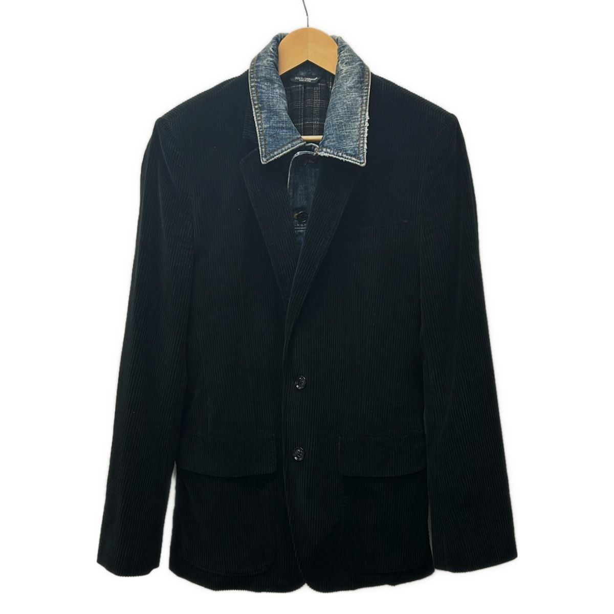 Dolce & Gabbana Jacket 44 S Black Navy Long Sleeve Corduroy Denim Layered