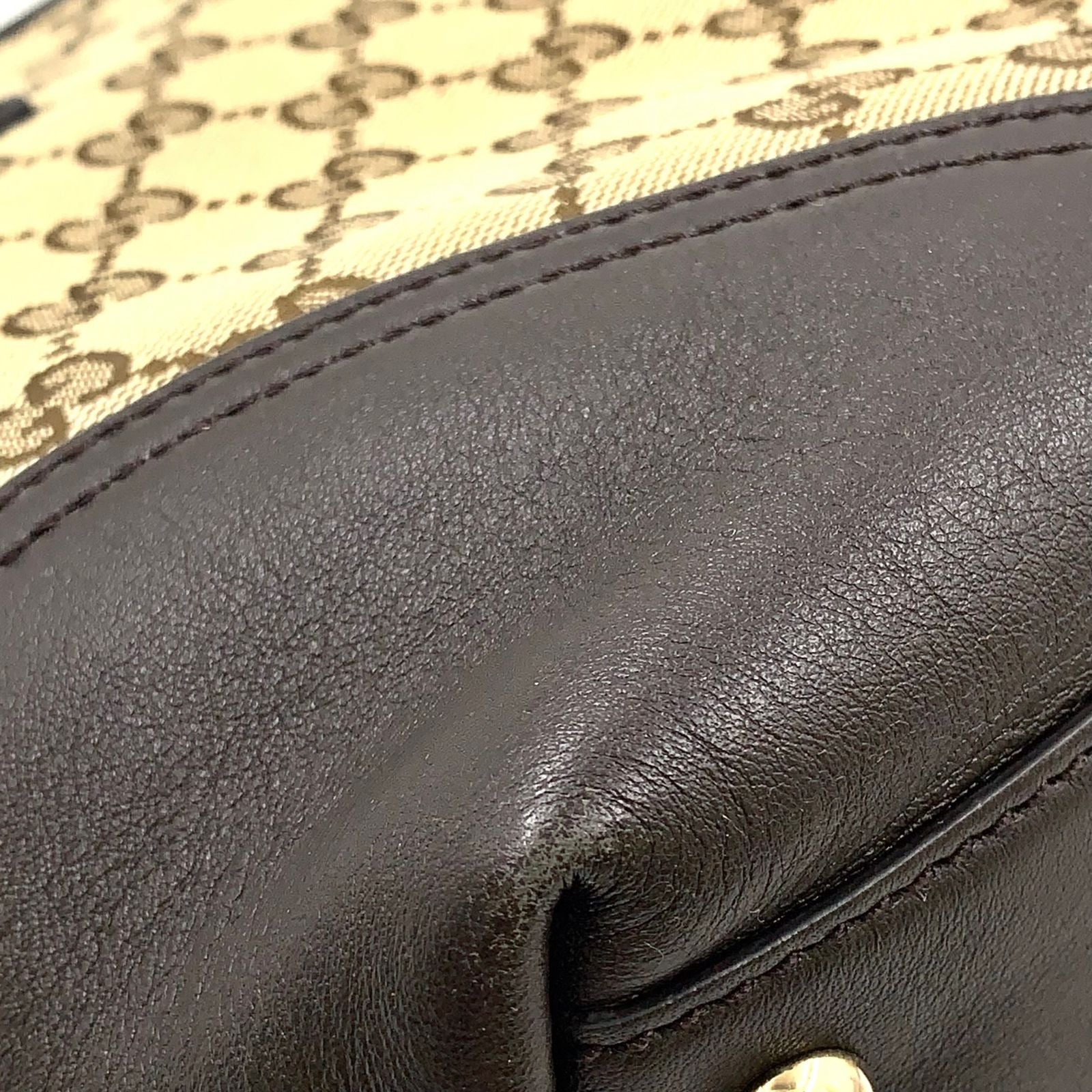 Gucci New Brit GG Canvas Leather Khaki Beige Brown Tote Gold — view 9