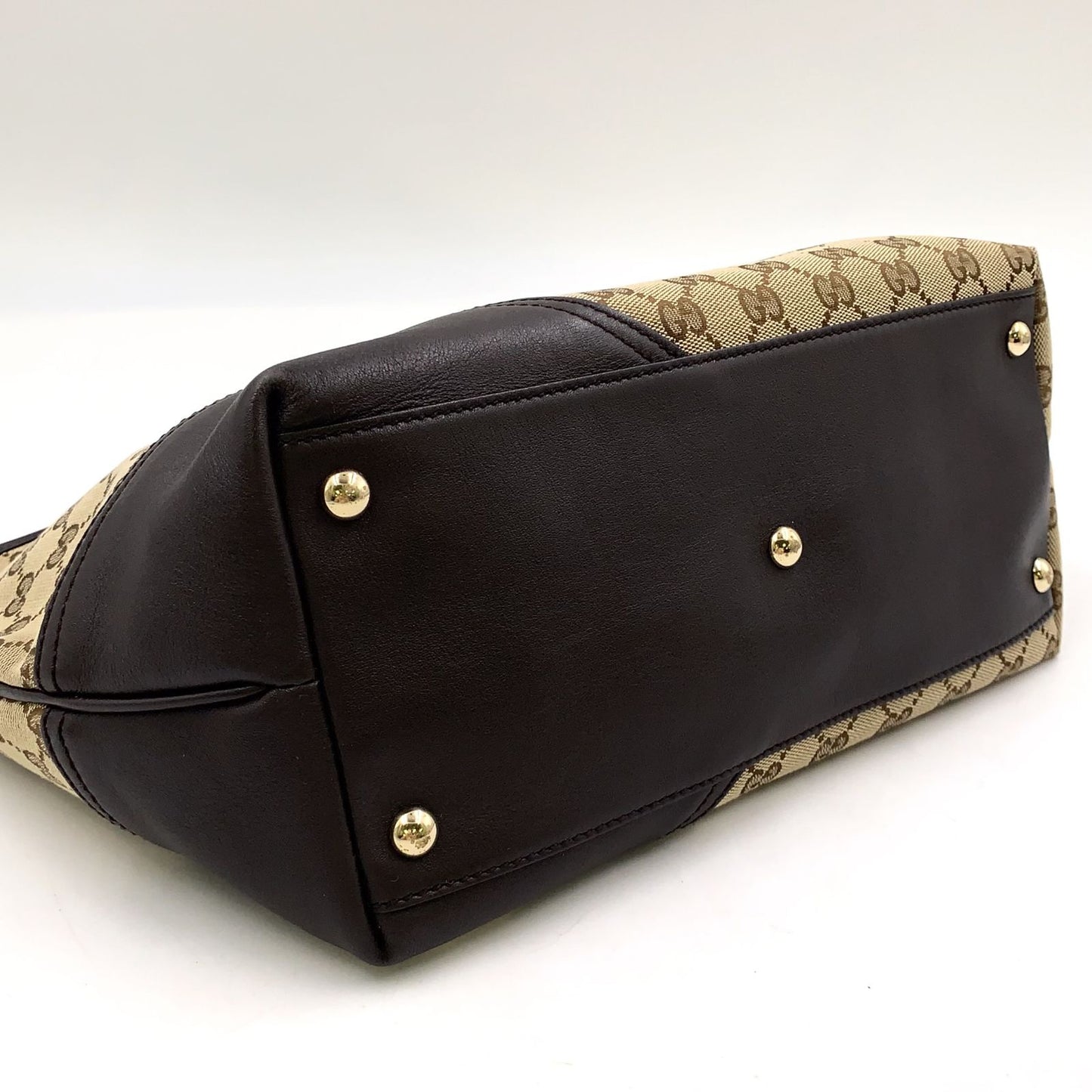 Gucci New Brit GG Canvas Leather Khaki Beige Brown Tote Gold — view 8