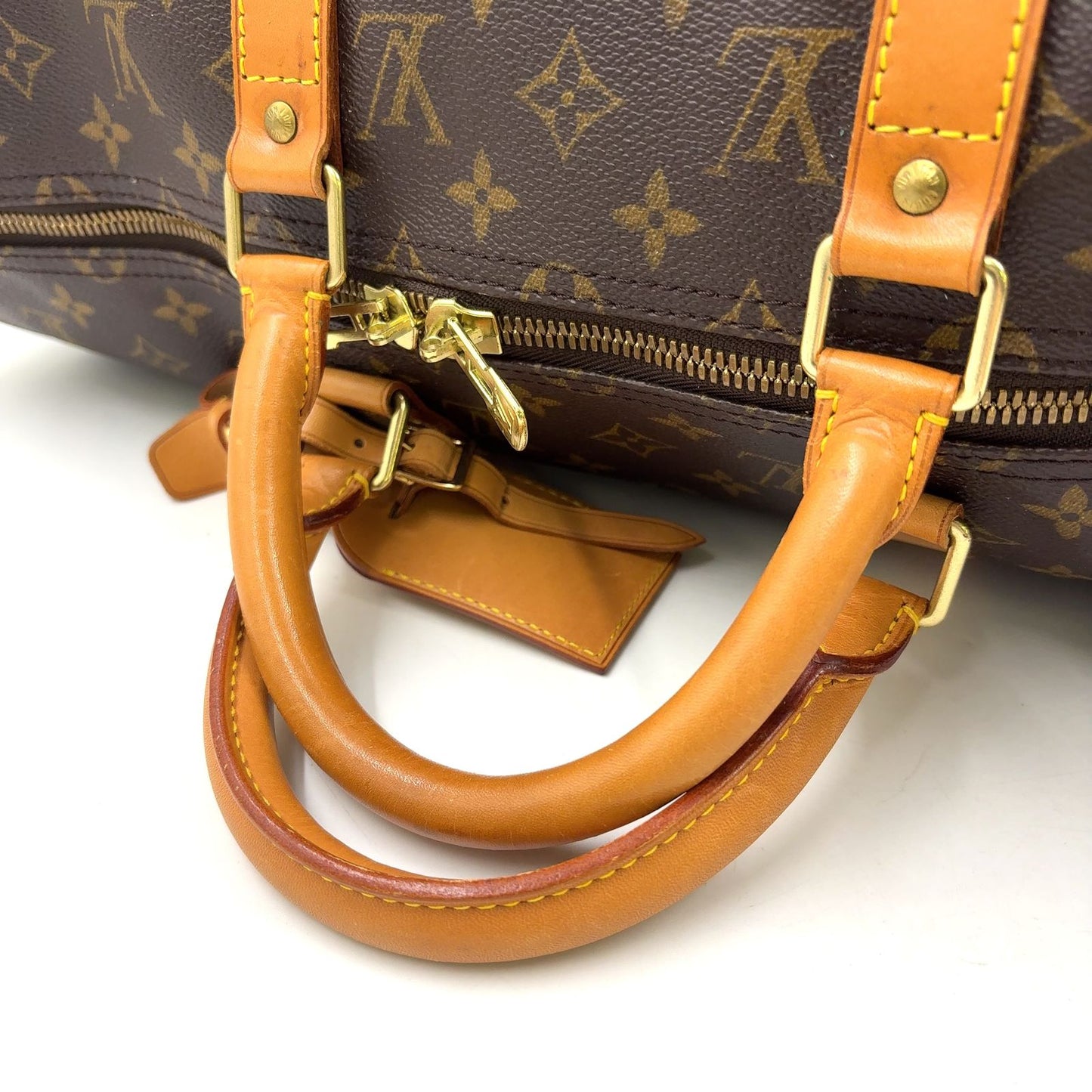 Louis Vuitton Keepall 50 Monogram Leather Brown Boston Bag Gold — view 7