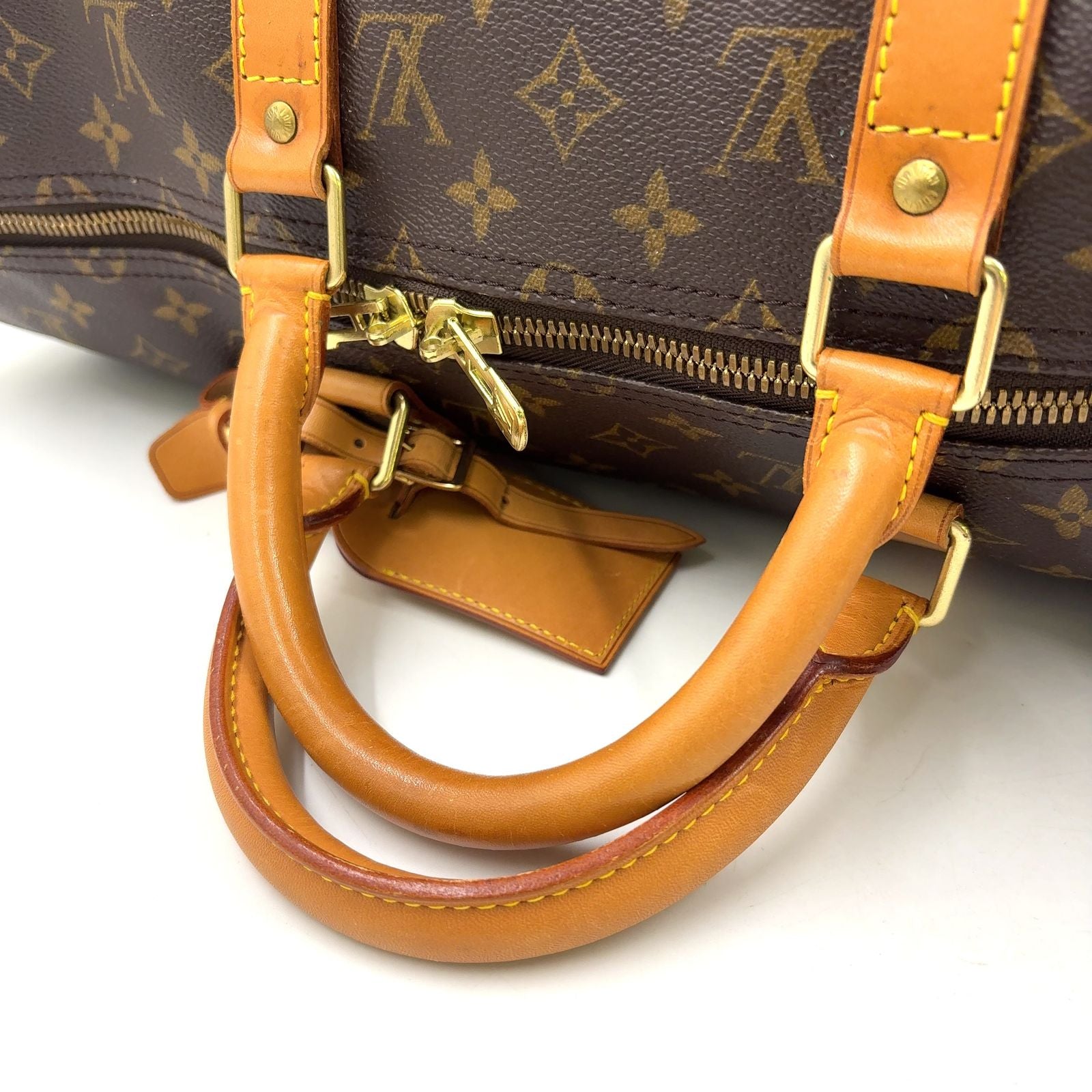 Louis Vuitton Keepall 50 Monogram Leather Brown Boston Bag Gold — view 7