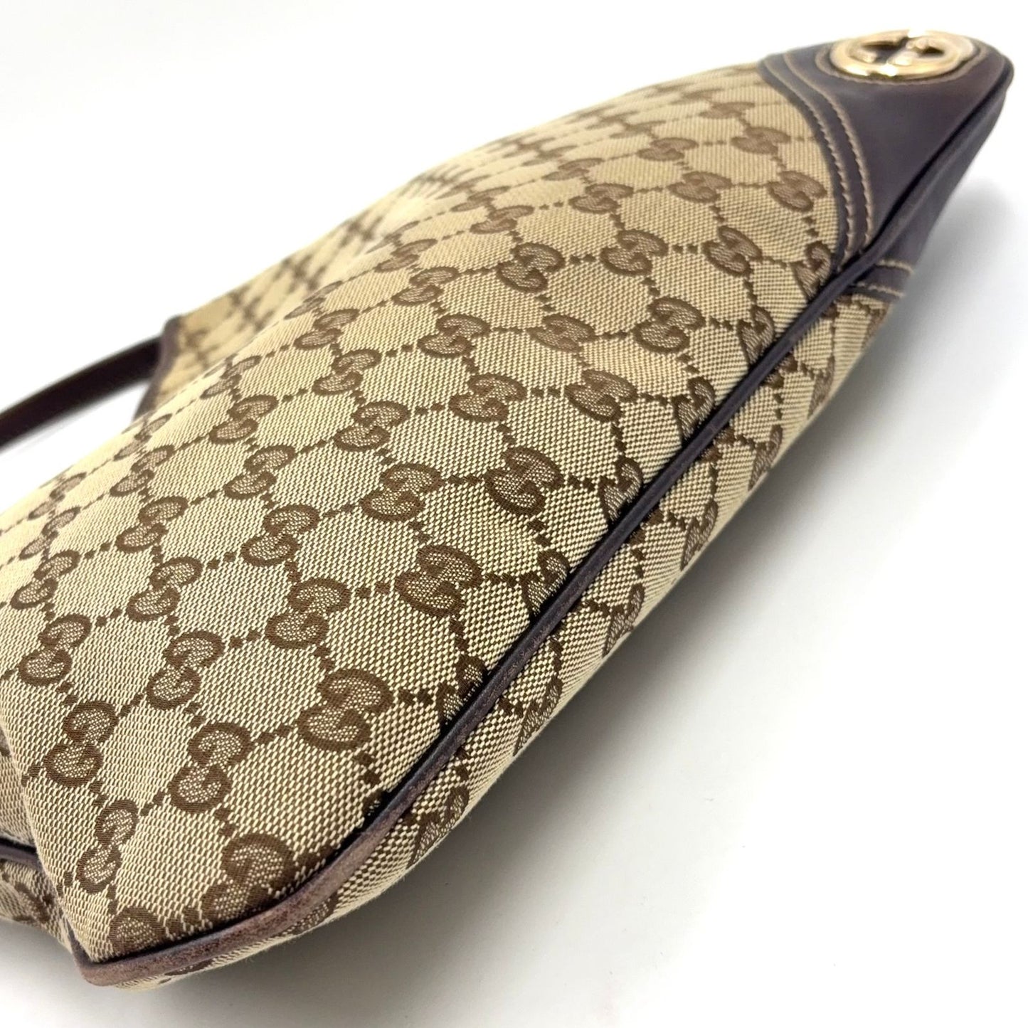 Gucci Interlocking Leather Canvas Brown Shoulder Bag Gold — view 8