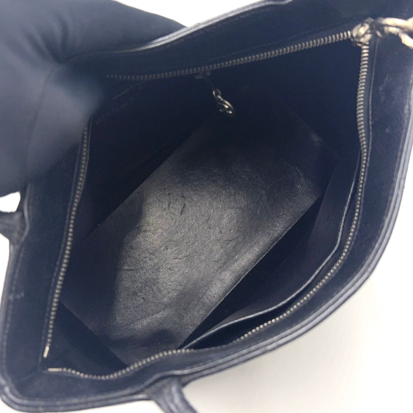 Chanel CC Logo Reprint Caviar Leather Black Tote Silver — view 3