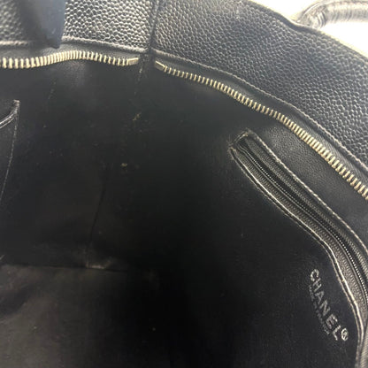 Chanel CC Logo Reprint Caviar Leather Black Tote Silver — view 6