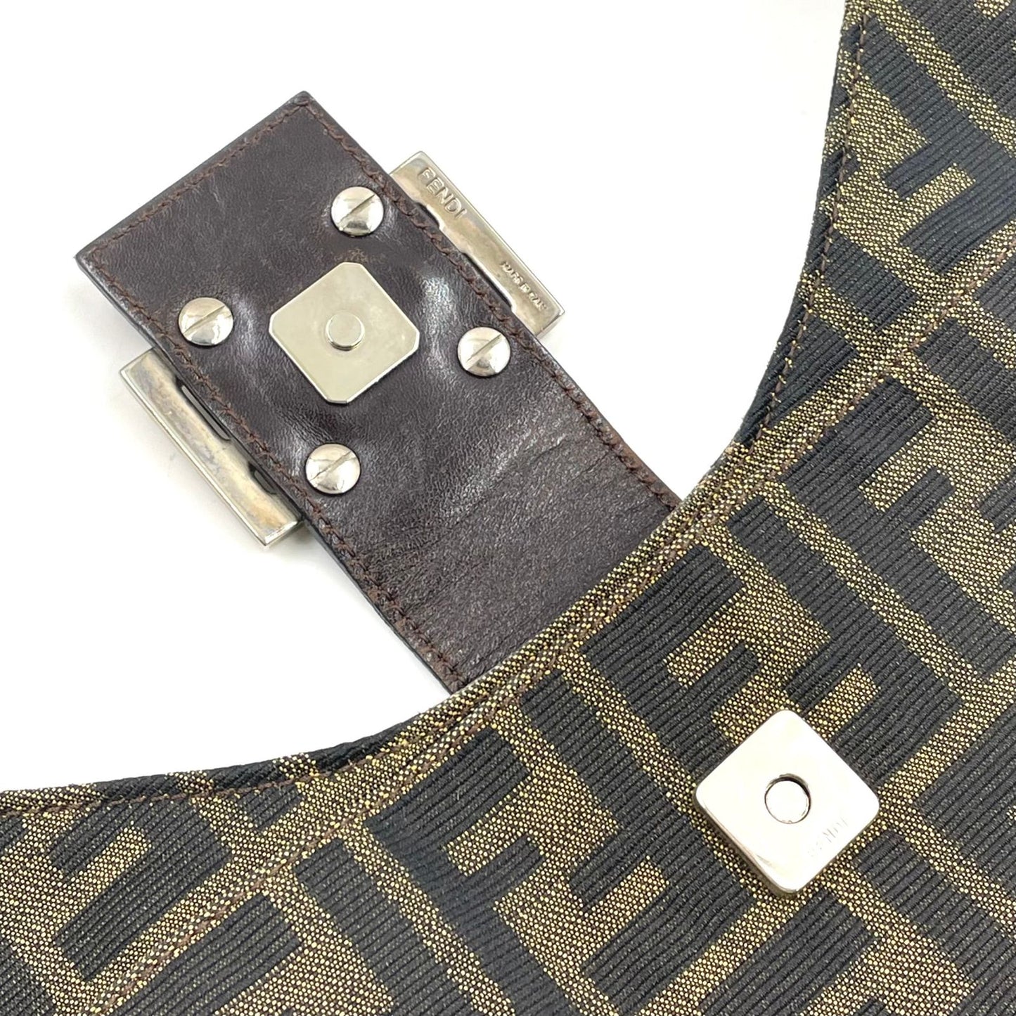 Fendi Zucca Pattern Mamma Bucket Leather Canvas Khaki Brown Handbag Silver — view 8