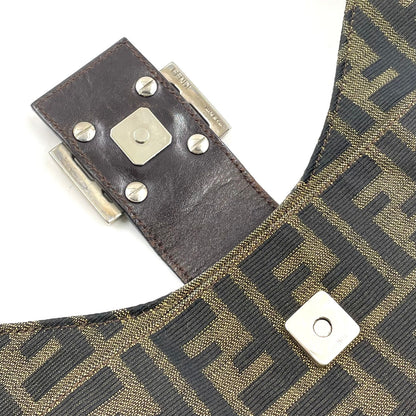 Fendi Zucca Pattern Mamma Bucket Leather Canvas Khaki Brown Handbag Silver — view 8