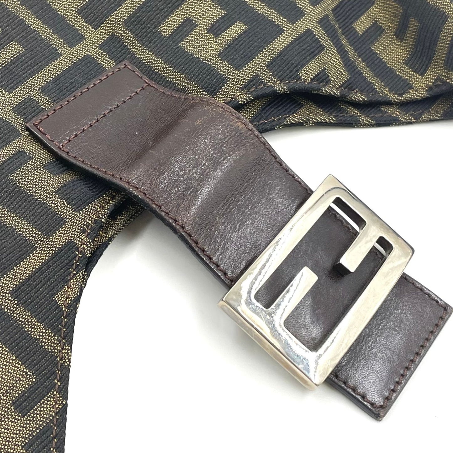 Fendi Zucca Pattern Mamma Bucket Leather Canvas Khaki Brown Handbag Silver — view 7