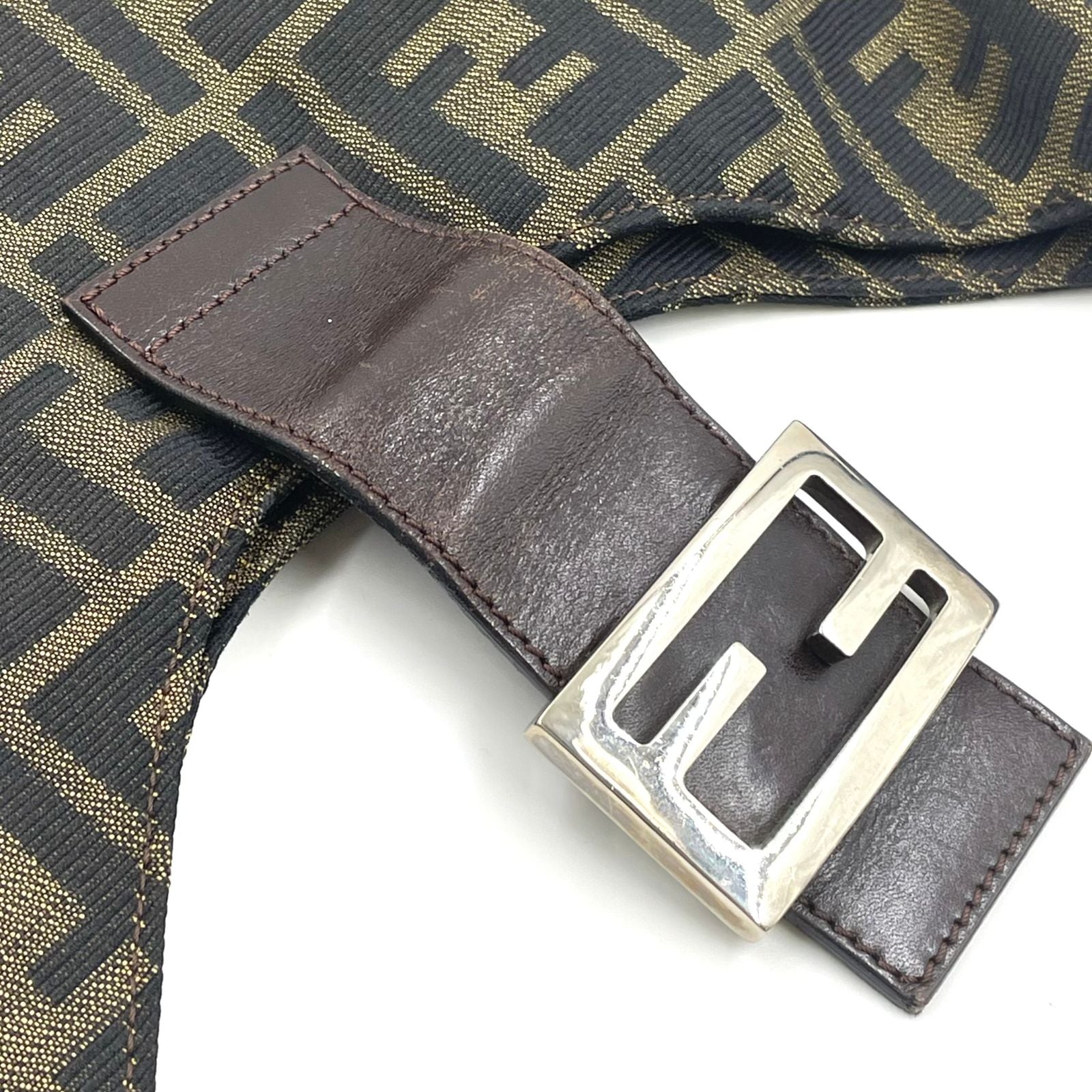 Fendi Zucca Pattern Mamma Bucket Leather Canvas Khaki Brown Handbag Silver — view 7