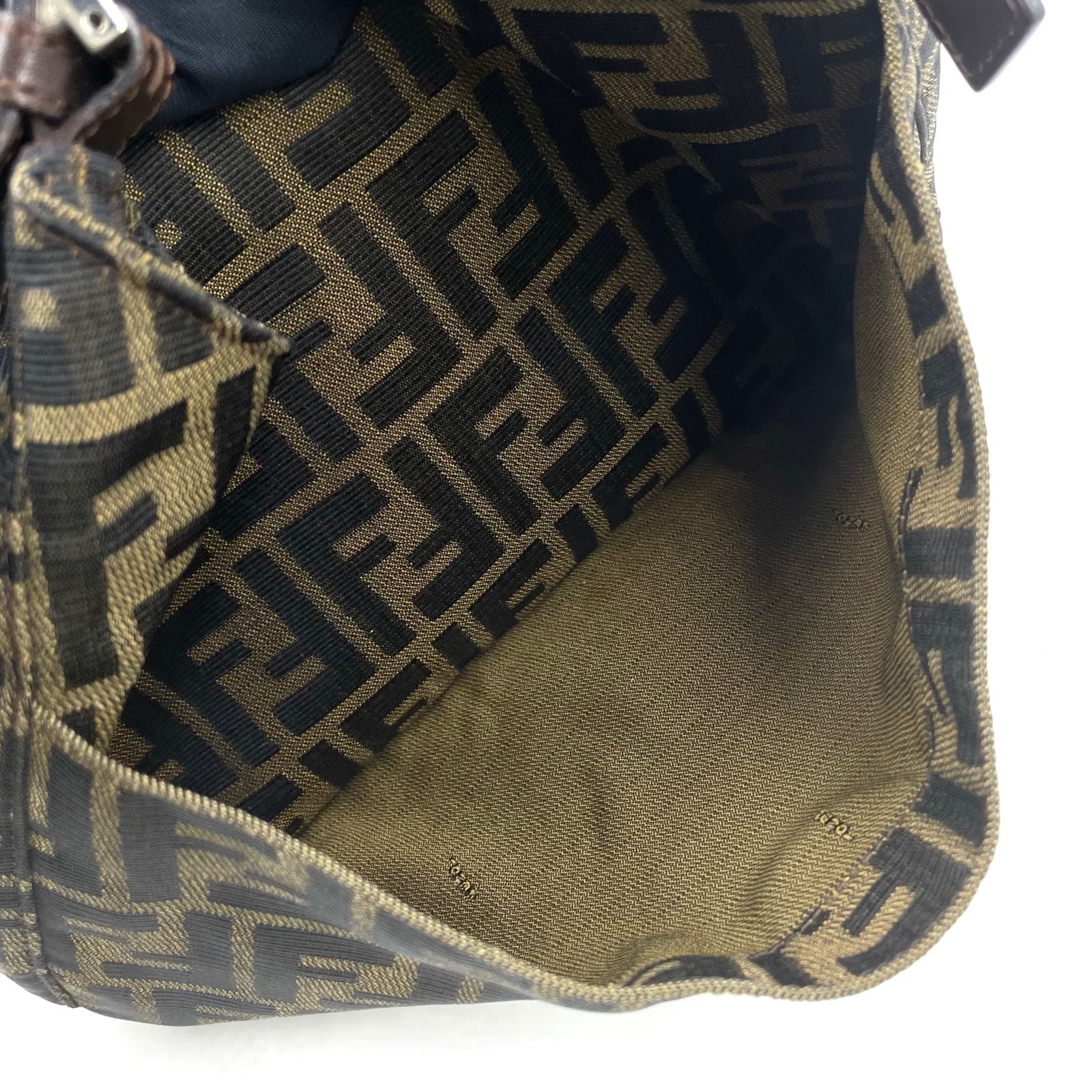 Fendi Zucca Pattern Mamma Bucket Leather Canvas Khaki Brown Handbag Silver — view 5