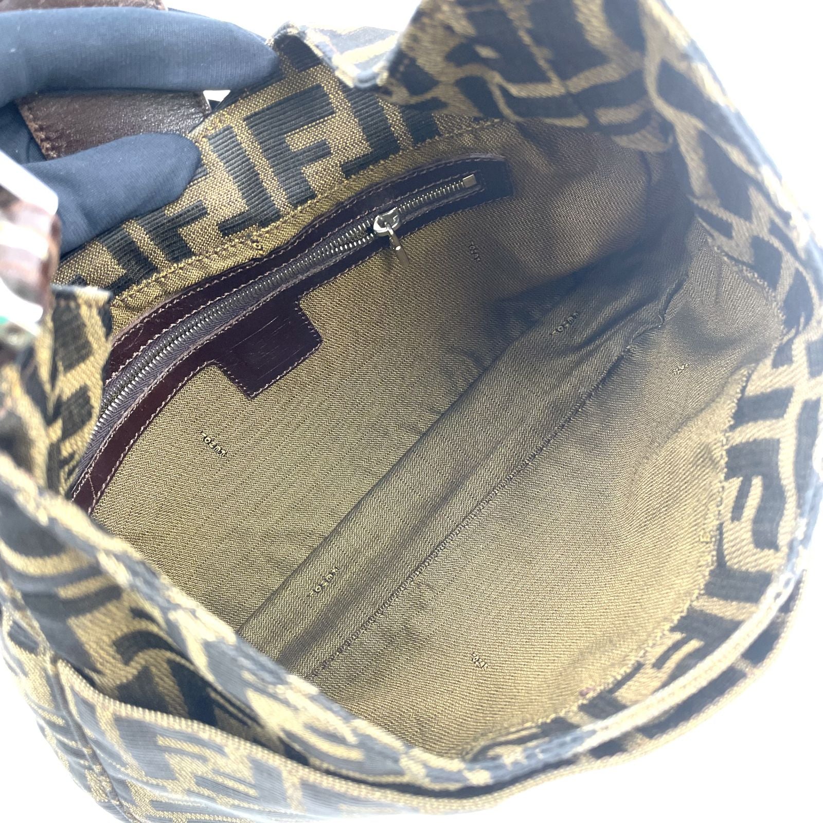 Fendi Zucca Pattern Mamma Bucket Leather Canvas Khaki Brown Handbag Silver — view 3