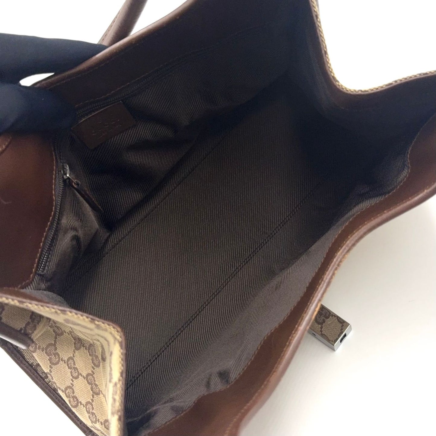 Gucci Jackie Leather Canvas Brown Beige Handbag Silver — view 3
