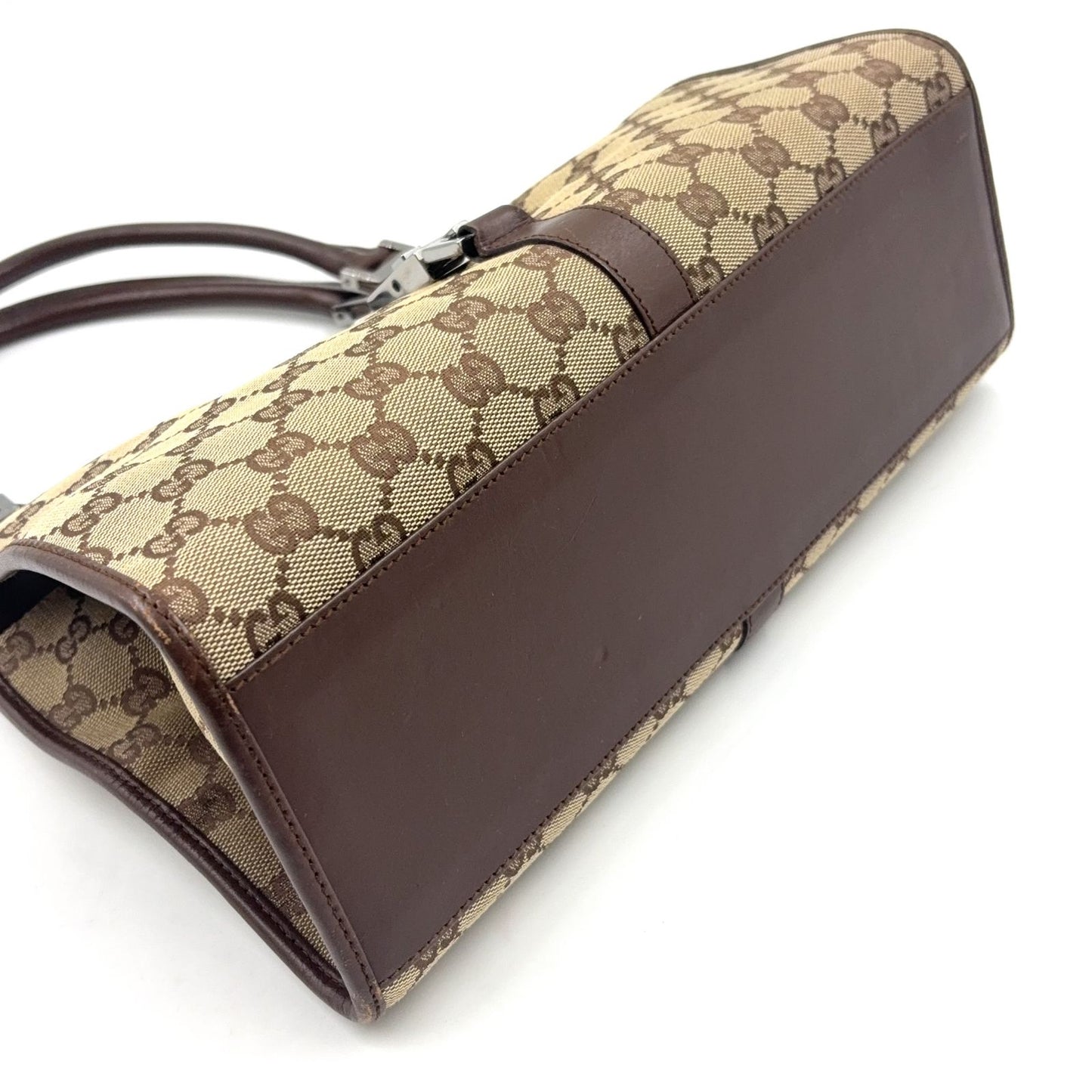 Gucci Jackie Leather Canvas Brown Beige Handbag Silver — view 5