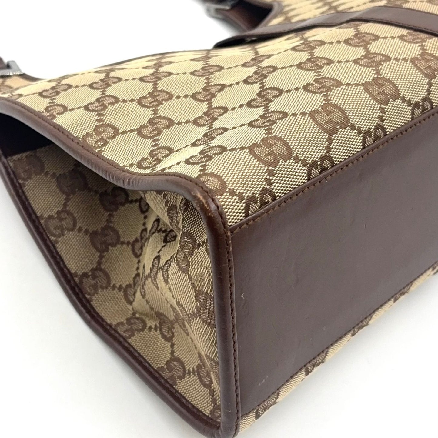 Gucci Jackie Leather Canvas Brown Beige Handbag Silver — view 7