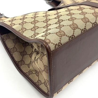 Gucci Jackie Leather Canvas Brown Beige Handbag Silver — view 7