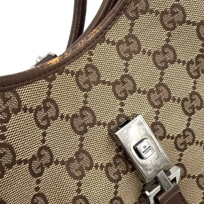 Gucci Jackie Leather Canvas Brown Beige Handbag Silver — view 9