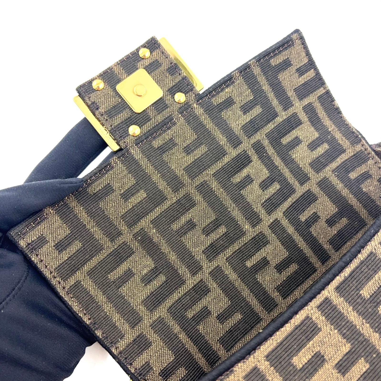 Fendi FF Monogram Pattern 2-Way Chain Shoulder Canvas Beige Handbag Gold — view 8