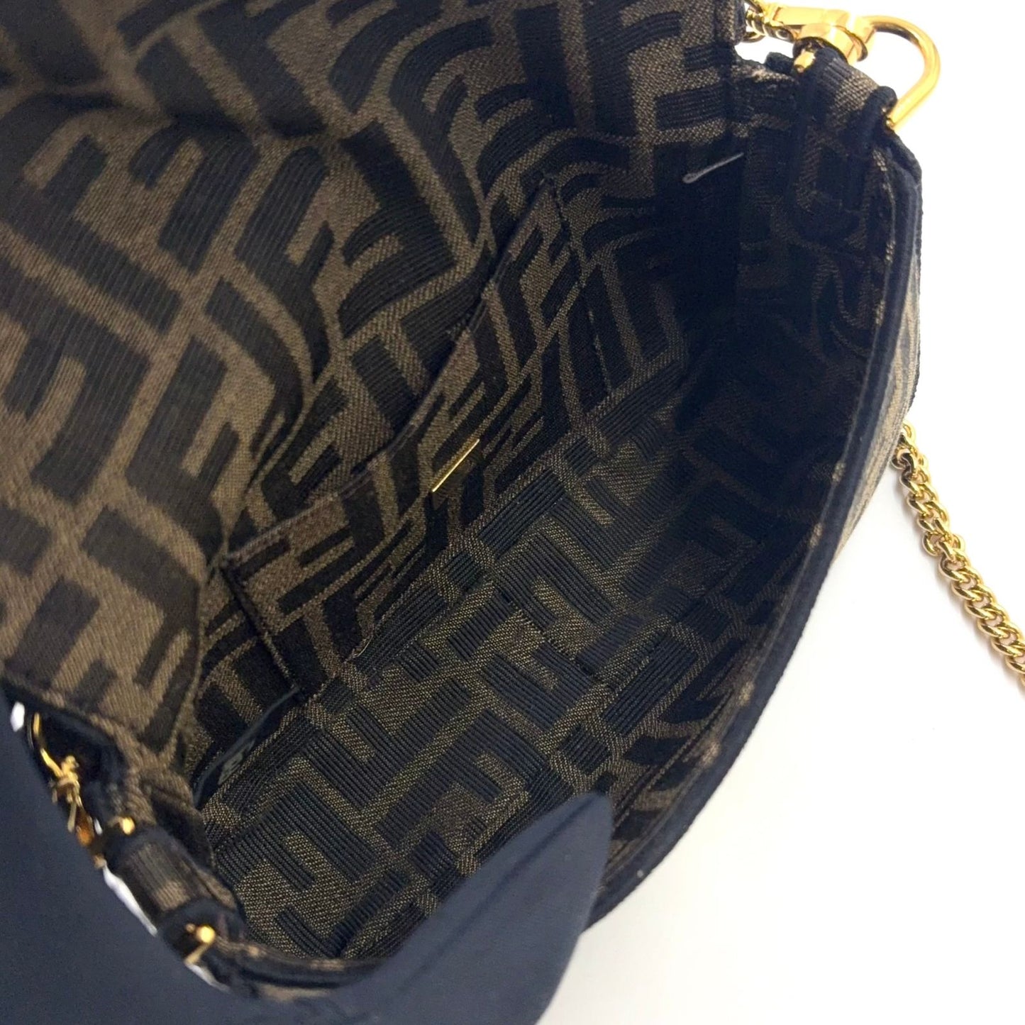 Fendi FF Monogram Pattern 2-Way Chain Shoulder Canvas Beige Handbag Gold — view 3