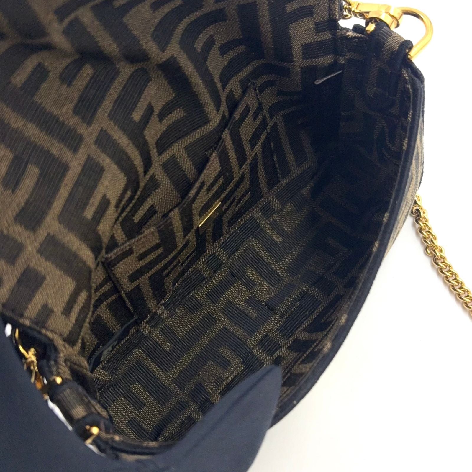 Fendi FF Monogram Pattern 2-Way Chain Shoulder Canvas Beige Handbag Gold — view 3
