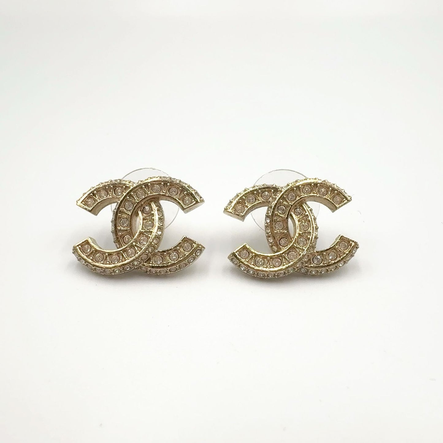 Chanel CC Logo Line Stone Color Clear Gold Earrings — view 5