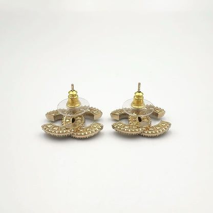 Chanel CC Logo Line Stone Color Clear Gold Earrings — view 6