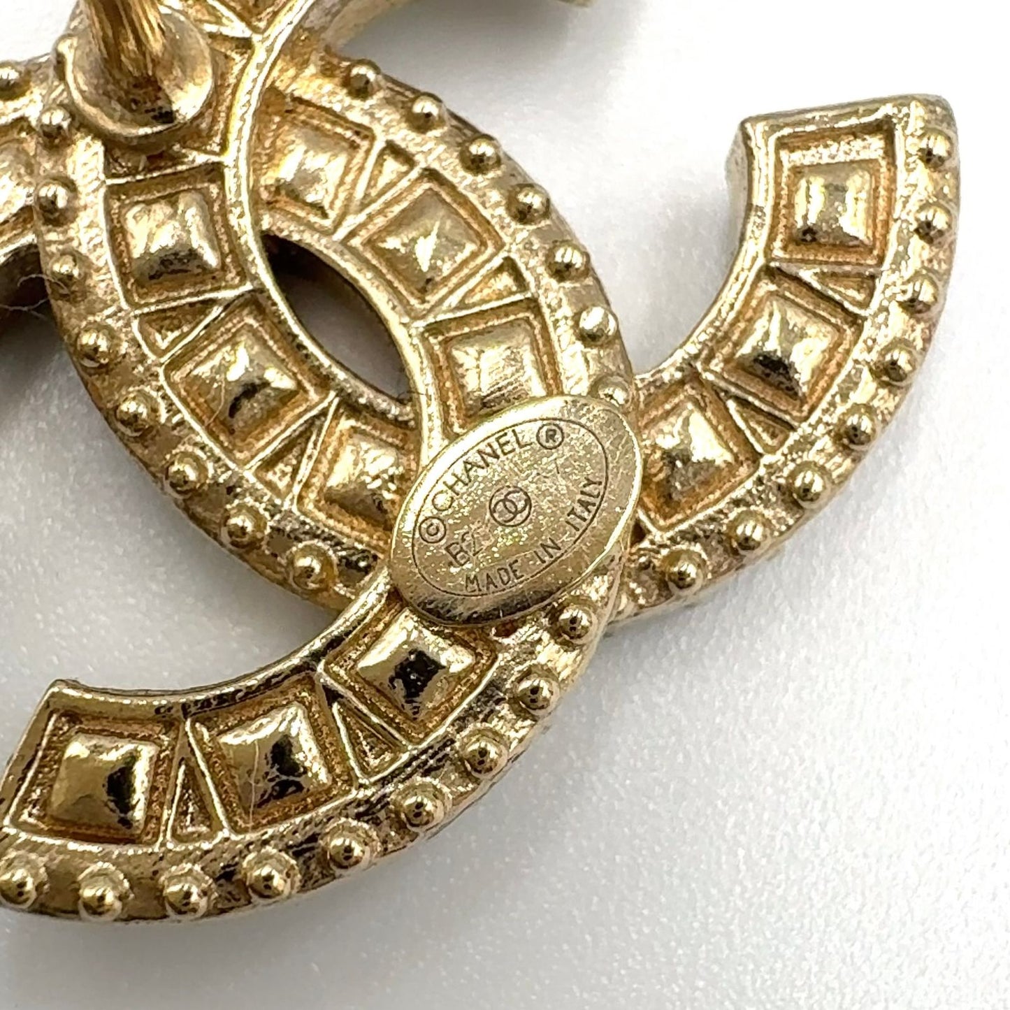 Chanel CC Logo Line Stone Color Clear Gold Earrings — view 4