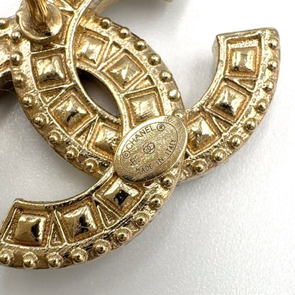 Chanel CC Logo Line Stone Color Clear Gold Earrings — view 4