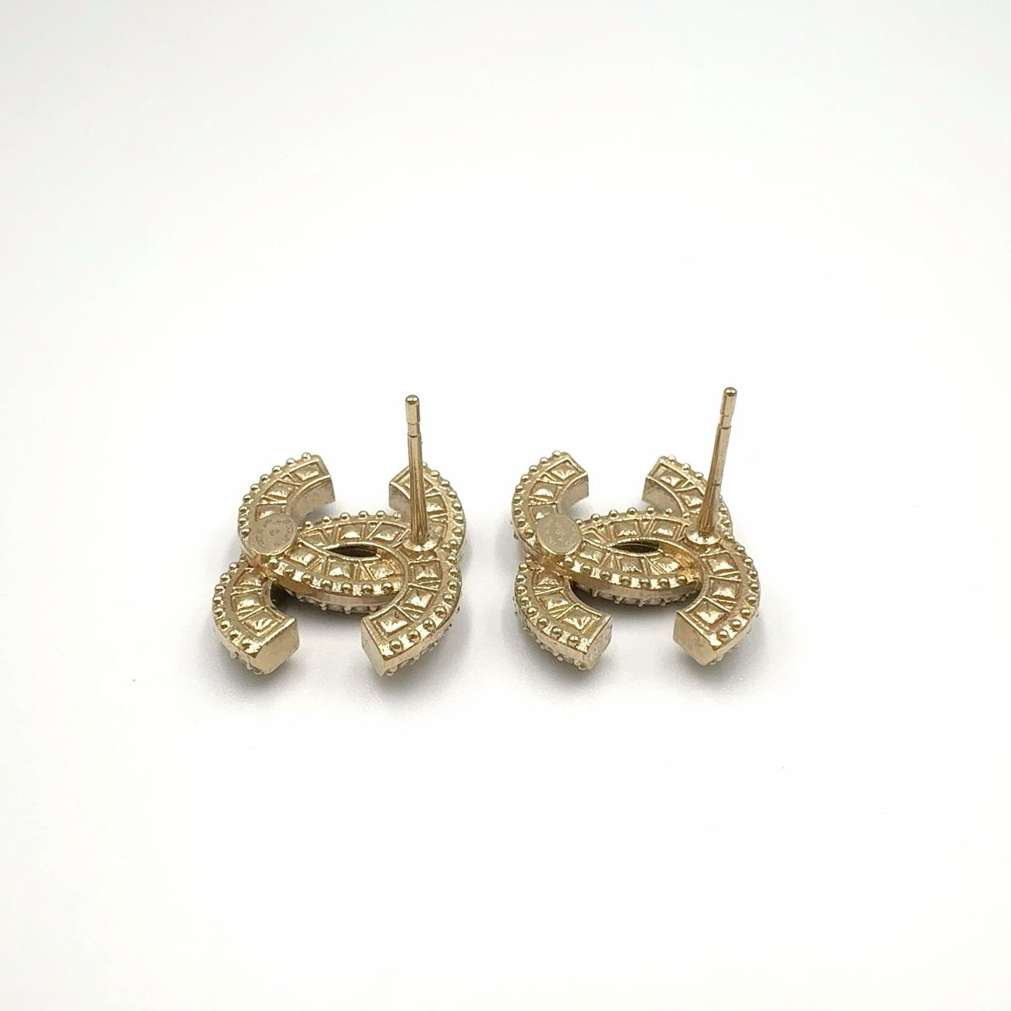 Chanel CC Logo Line Stone Color Clear Gold Earrings — view 7