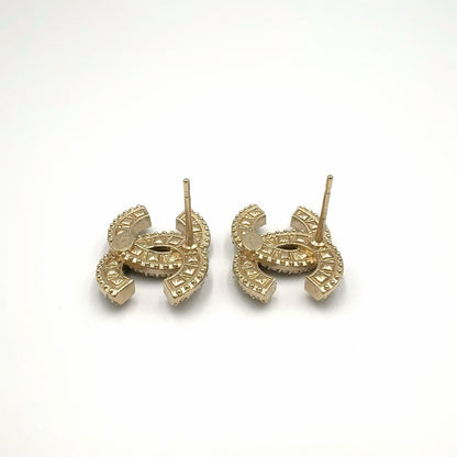 Chanel CC Logo Line Stone Color Clear Gold Earrings — view 7