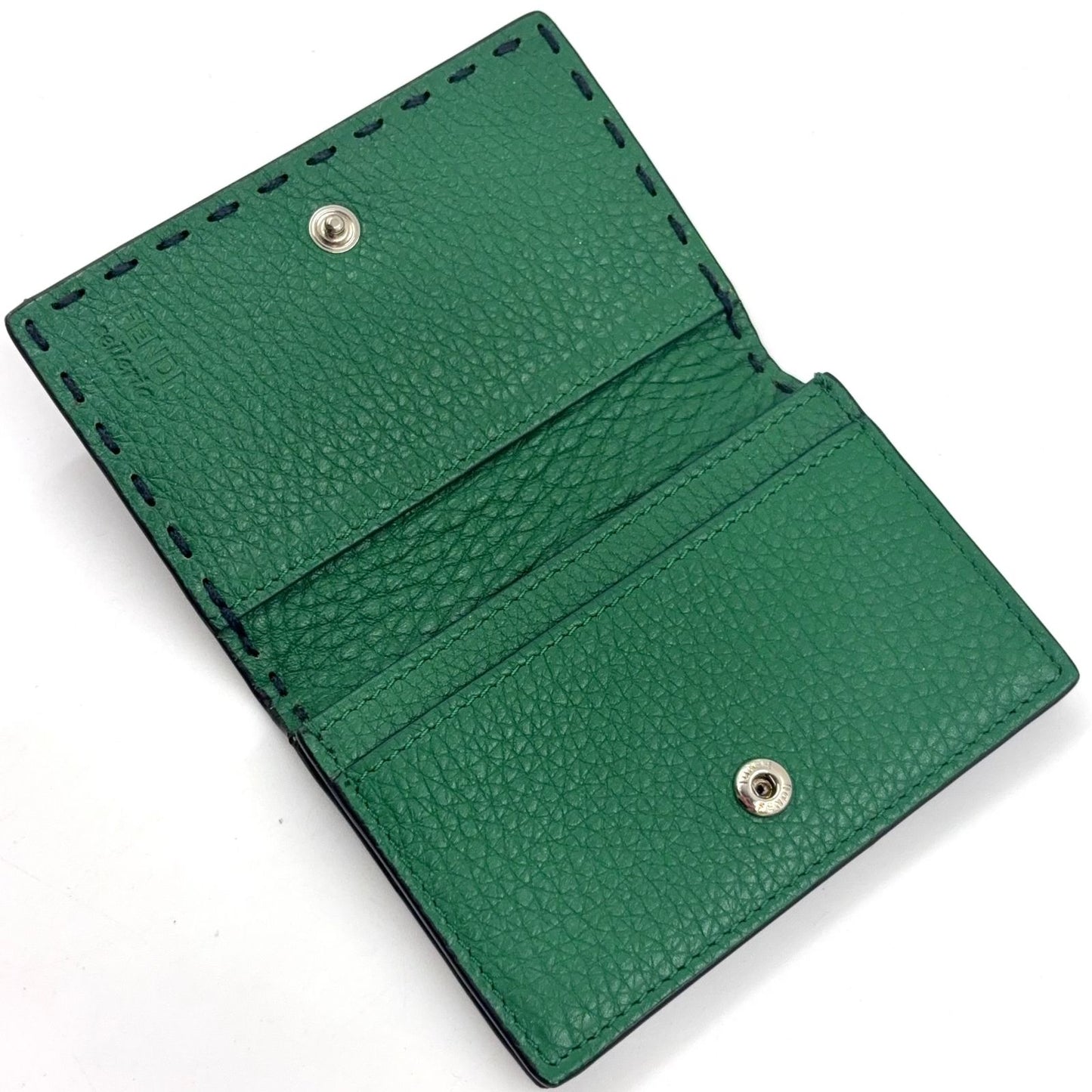 Fendi Selleria Bifold Leather Green Navy Card Case Silver — view 3