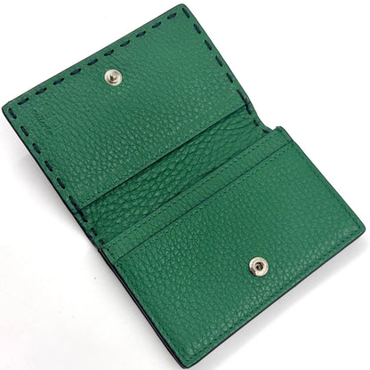 Fendi Selleria Bifold Leather Green Navy Card Case Silver — view 3