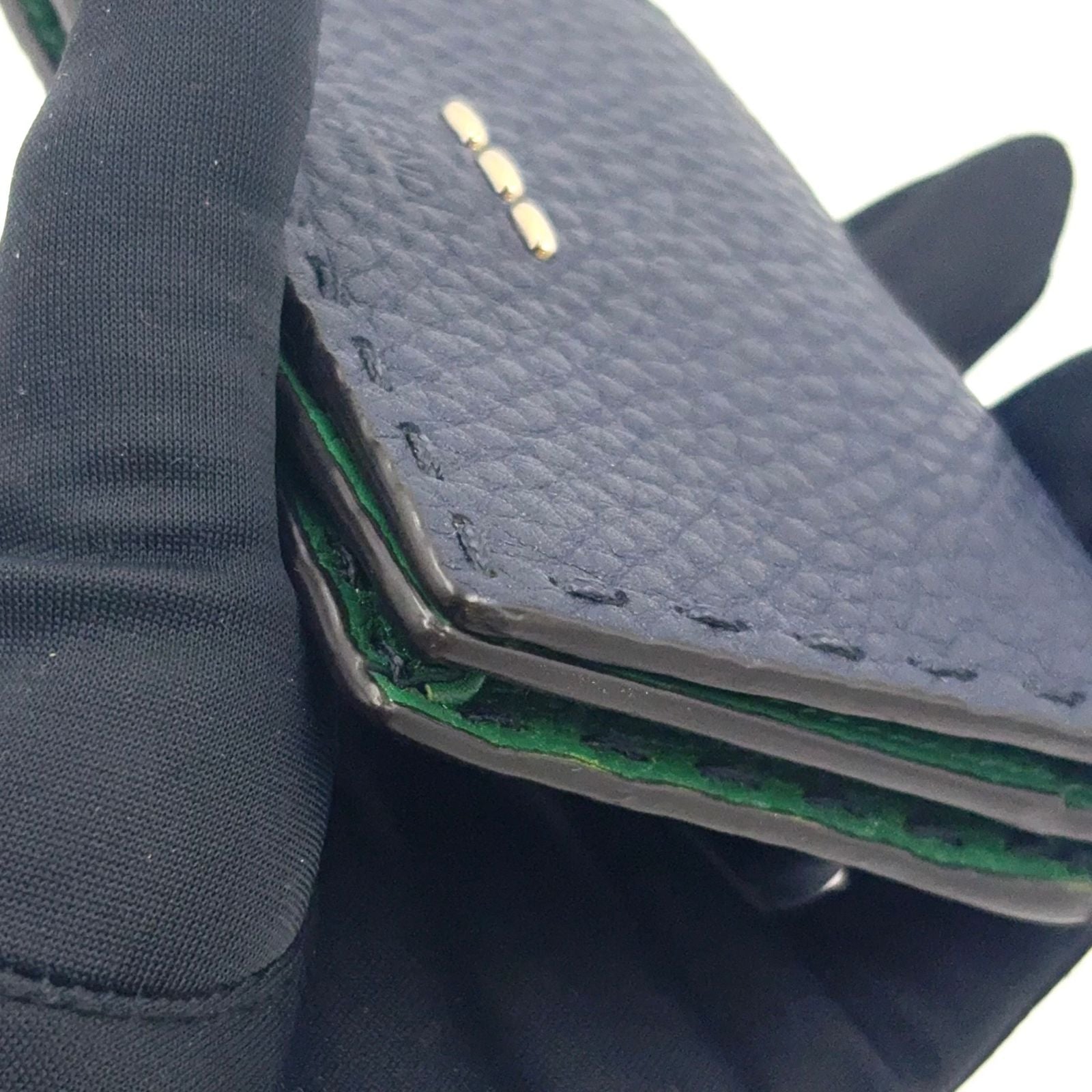 Fendi Selleria Bifold Leather Green Navy Card Case Silver — view 6