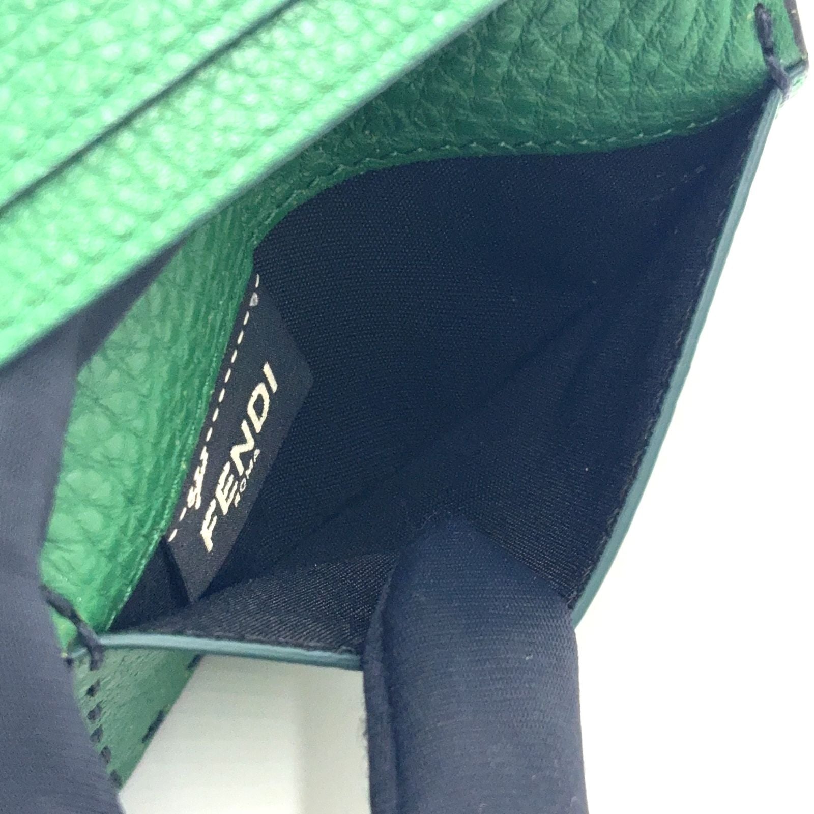 Fendi Selleria Bifold Leather Green Navy Card Case Silver — view 9