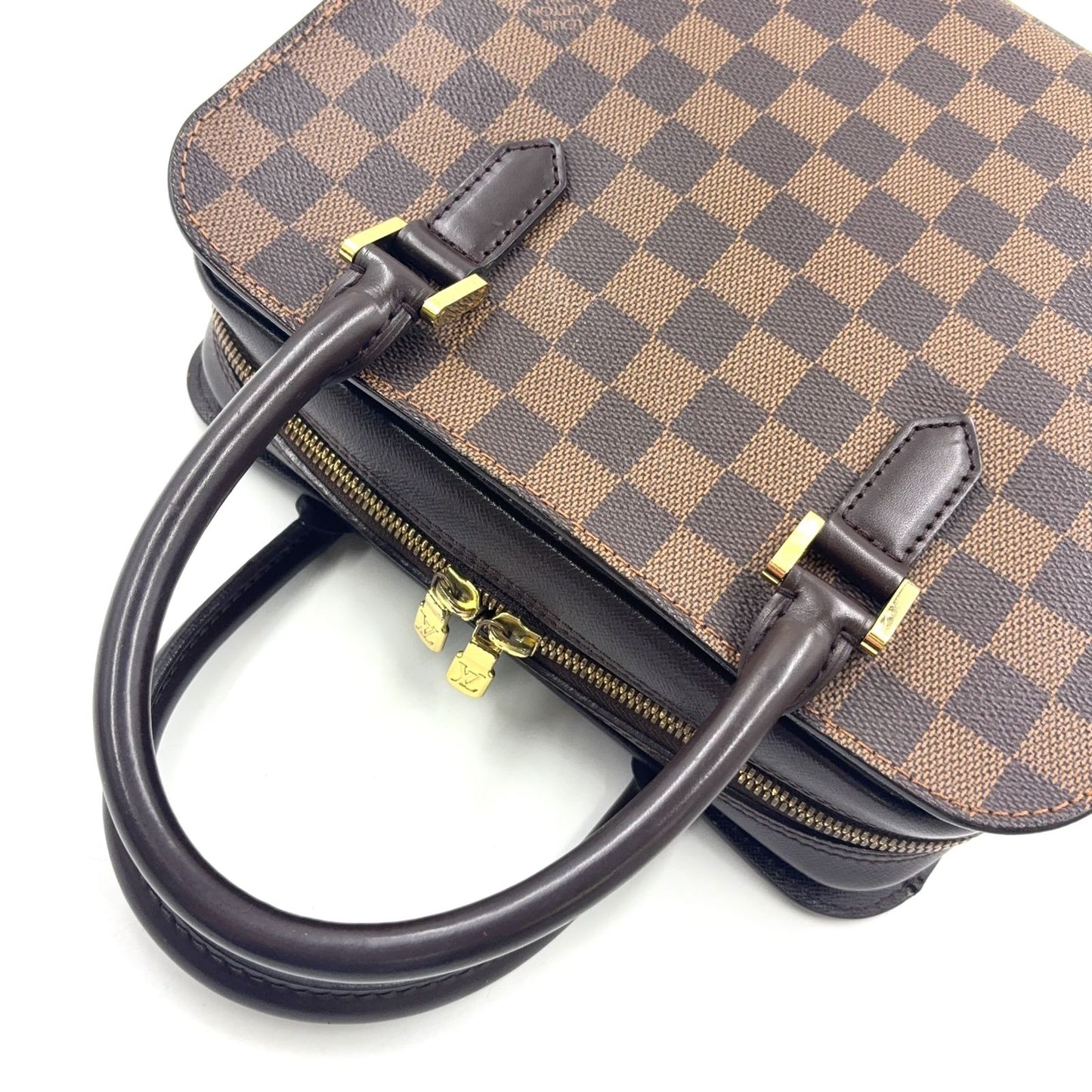 Louis Vuitton Triana Damier Ebene Leather Brown Handbag Gold — view 6