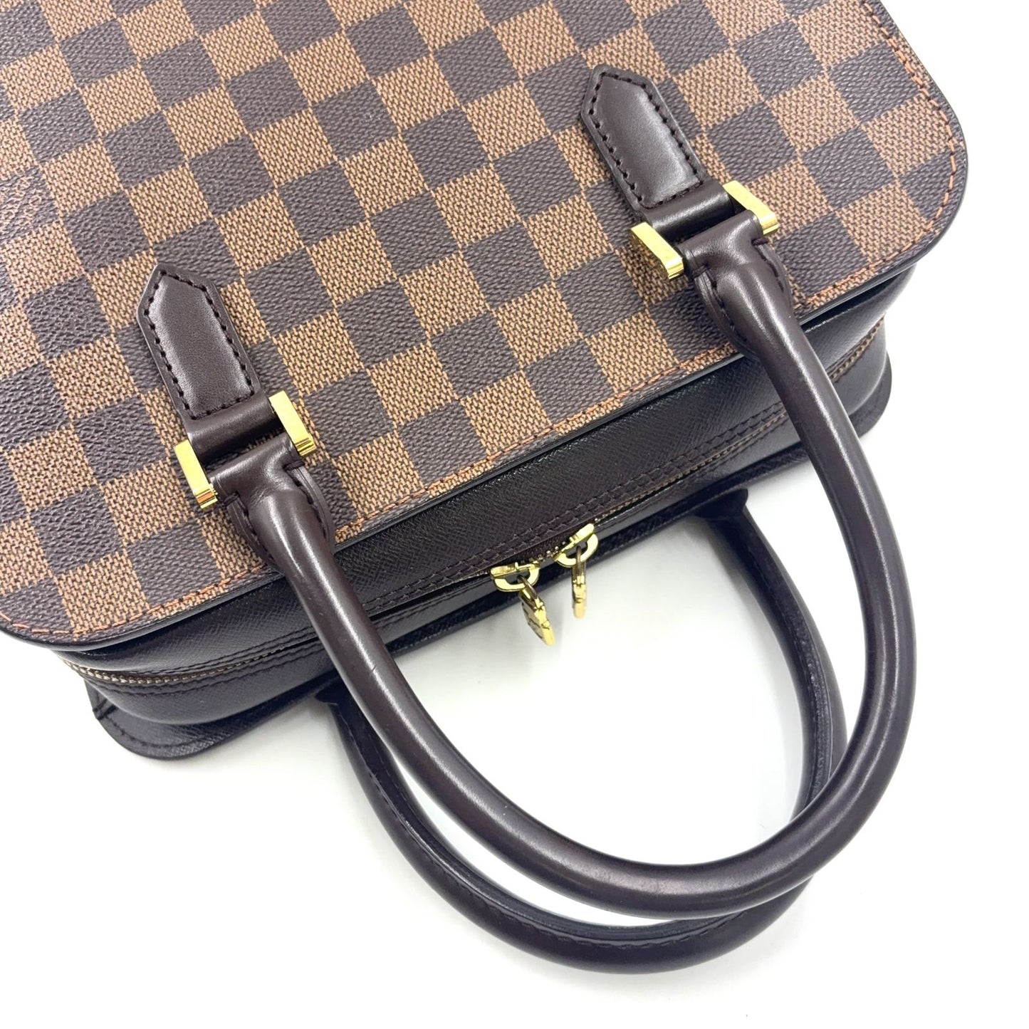 Louis Vuitton Triana Damier Ebene Leather Brown Handbag Gold — view 5