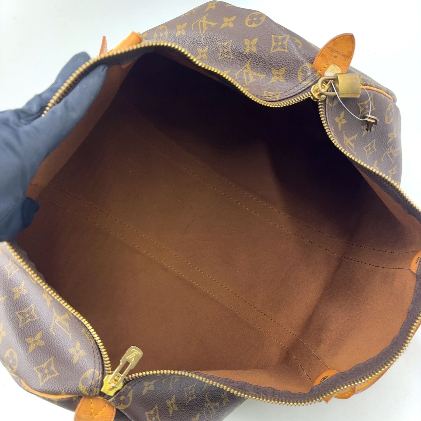 Louis Vuitton Keepall 50 Monogram Leather Brown Boston Bag Gold — view 3