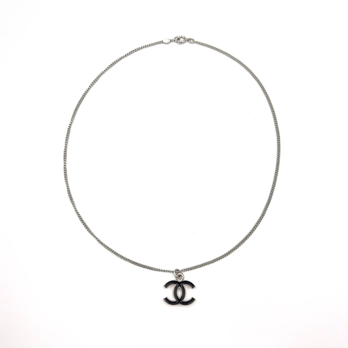 Chanel CC Logo Metal Enamel Silver Black Necklace — view 3