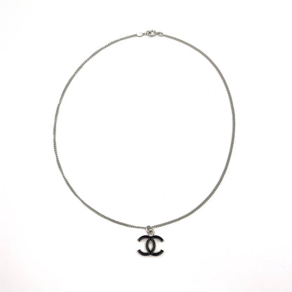 Chanel CC Logo Metal Enamel Silver Black Necklace — view 3