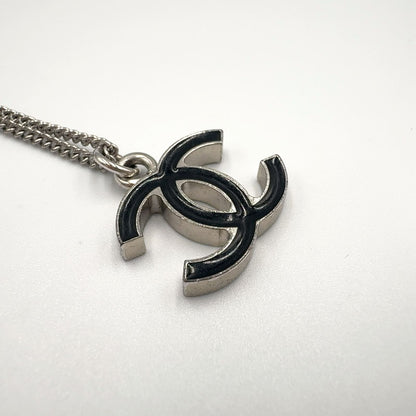 Chanel CC Logo Metal Enamel Silver Black Necklace — view 9