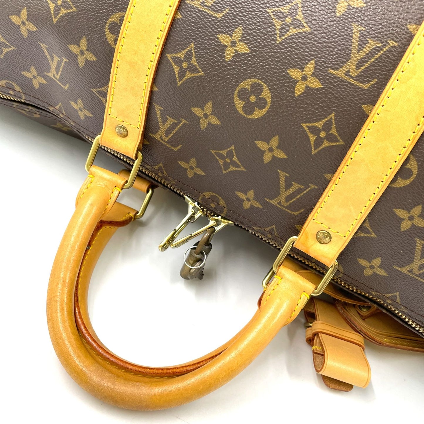 Louis Vuitton Keepall Bandouliere 50 Monogram Leather Brown Boston Bag Gold — view 7