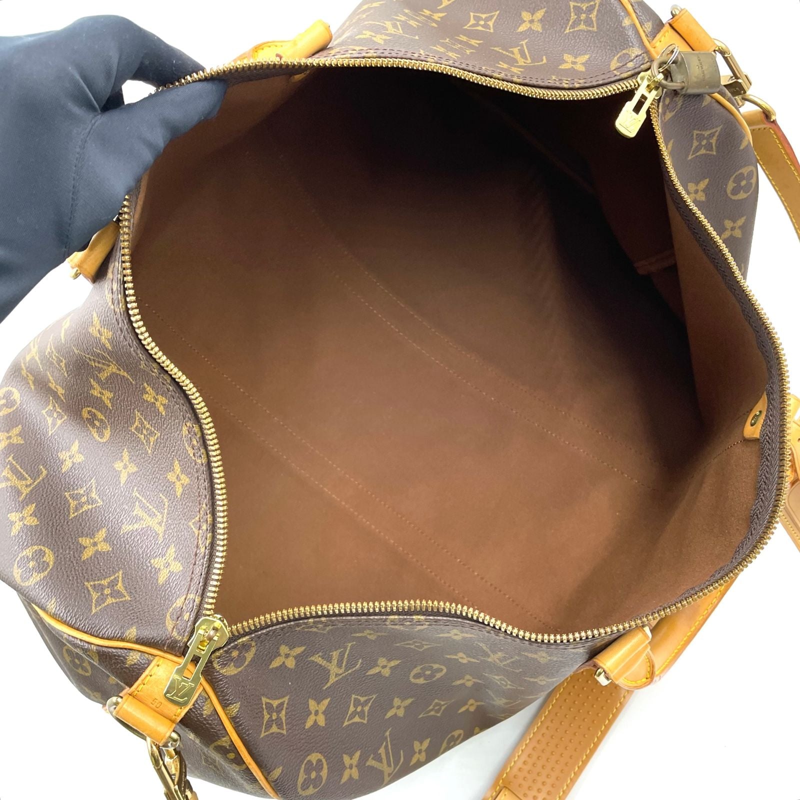 Louis Vuitton Keepall Bandouliere 50 Monogram Leather Brown Boston Bag Gold — view 3
