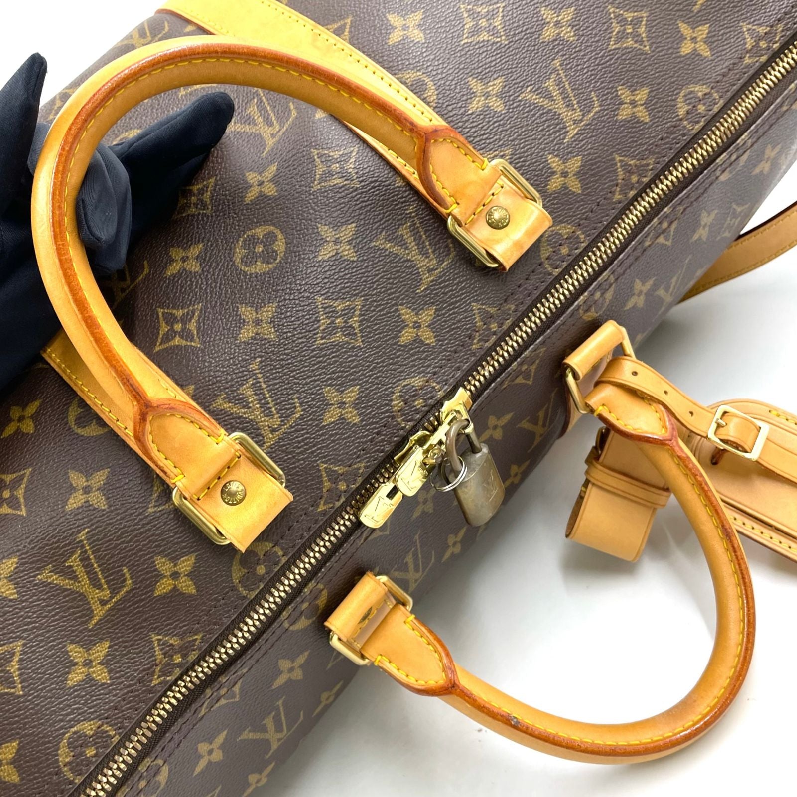 Louis Vuitton Keepall Bandouliere 50 Monogram Leather Brown Boston Bag Gold — view 8