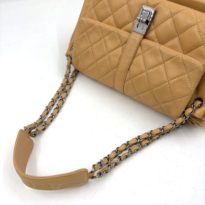Chanel 2.55 Quilted Chain Caviar Leather Beige Shoulder Bag Silver — view 8