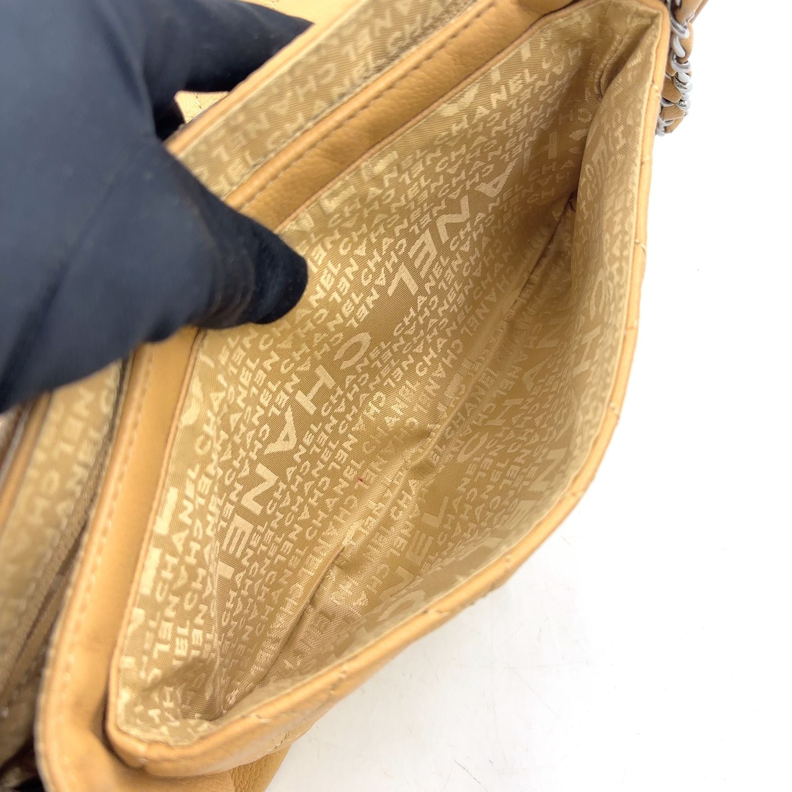 Chanel 2.55 Quilted Chain Caviar Leather Beige Shoulder Bag Silver — view 7