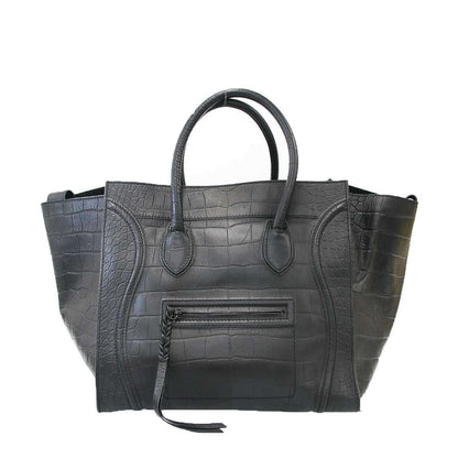 Celine Luggage Phantom Croco Embossed Tote Black