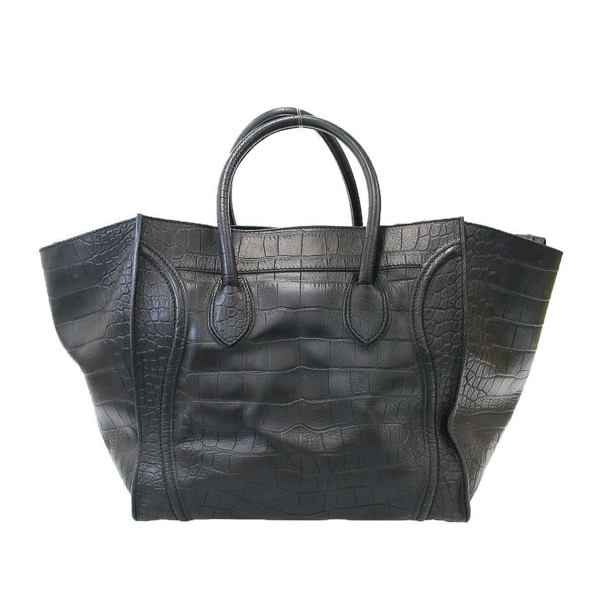 Celine Luggage Phantom Croco Embossed Tote Black — view 2