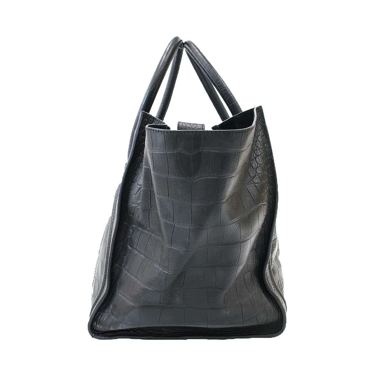 Celine Luggage Phantom Croco Embossed Tote Black — view 3