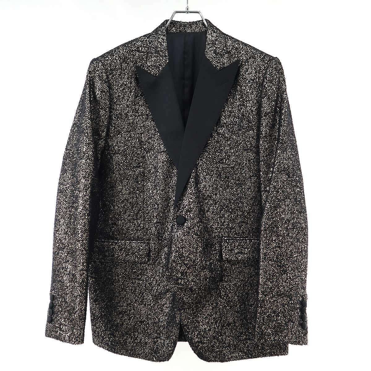 Celine Satin Lapel Lamethaxe de Jacket Black Gold 50