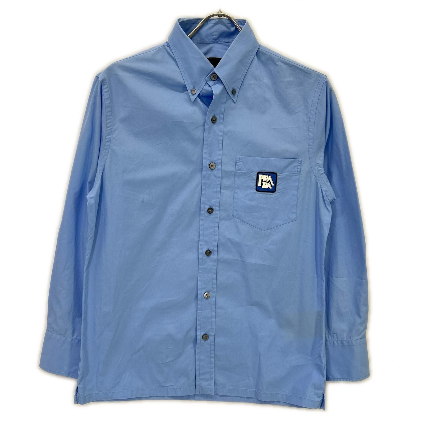 Prada Light Blue Lava Logo One Pocket Button Down Jacket Long Sleeve Shirt 38